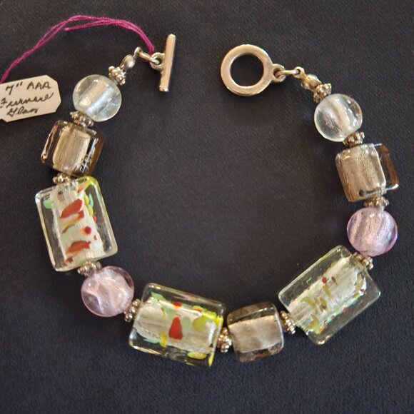 Handcrafted Artisan 7" Furnace Art Glass Bracelet with Silver - Picture 2 of 4